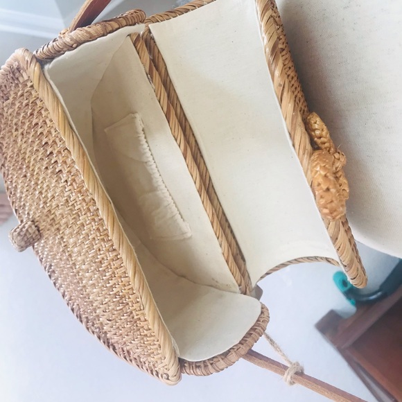 NWT gorgeous Rattan & Leather shoulder bag purse - Picture 6 of 9